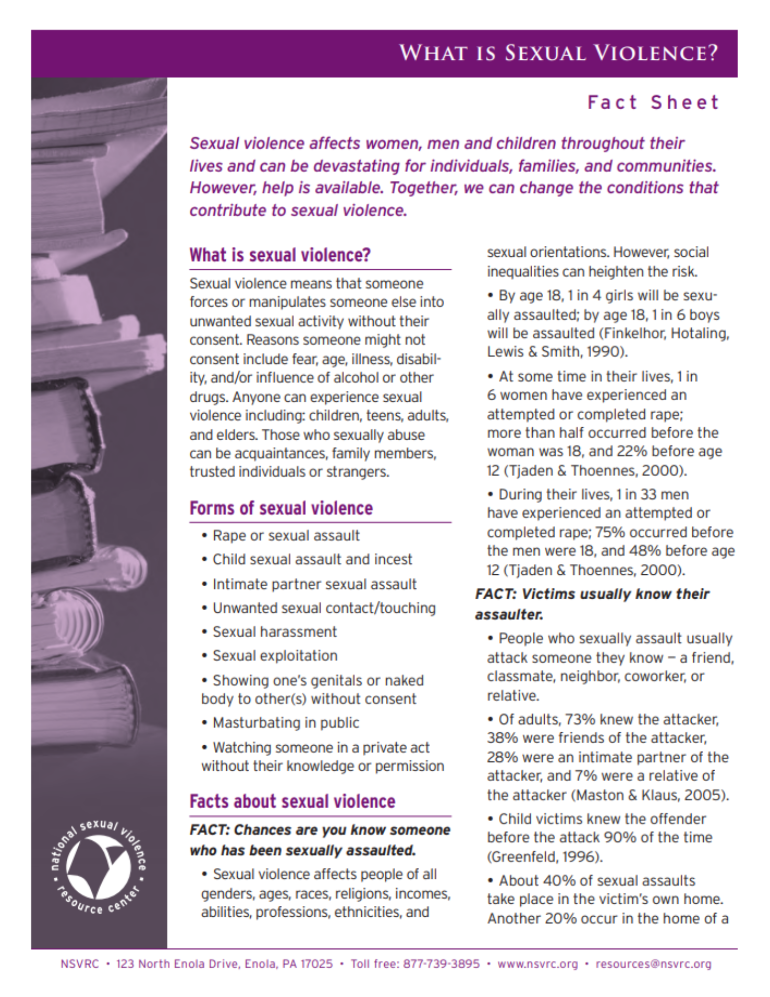 National Sexual Violence Resource Center fact sheet - page 1