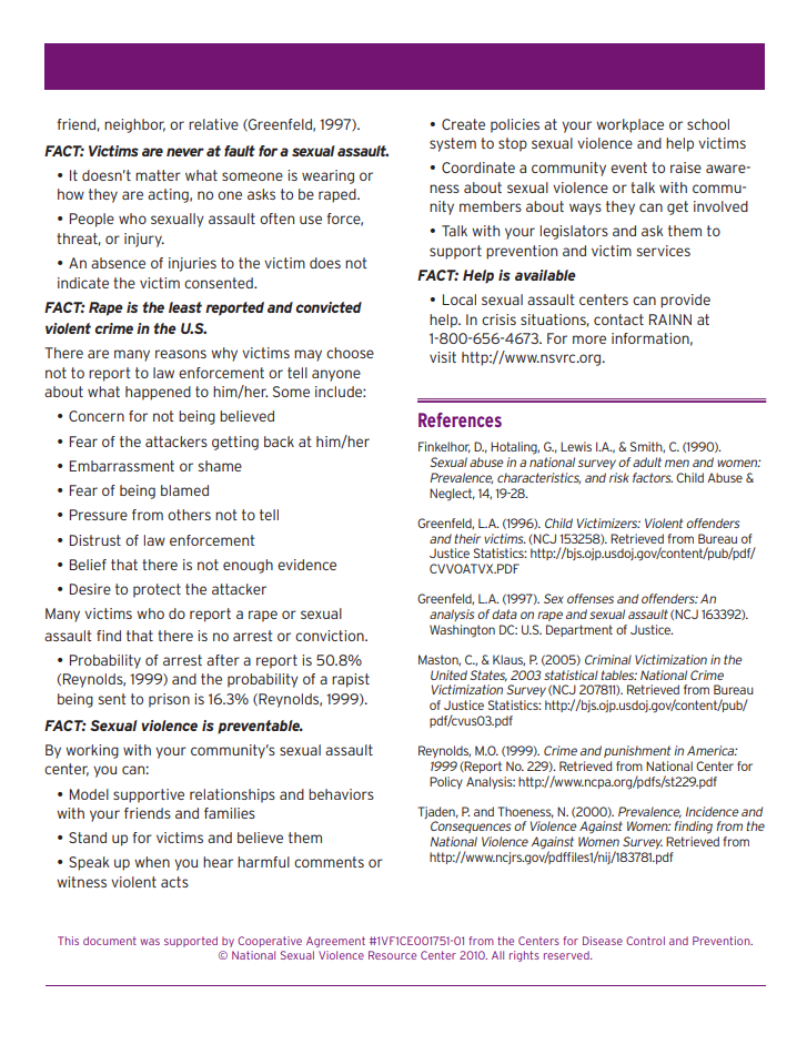 National Sexual Violence Resource Center fact sheet - page 2