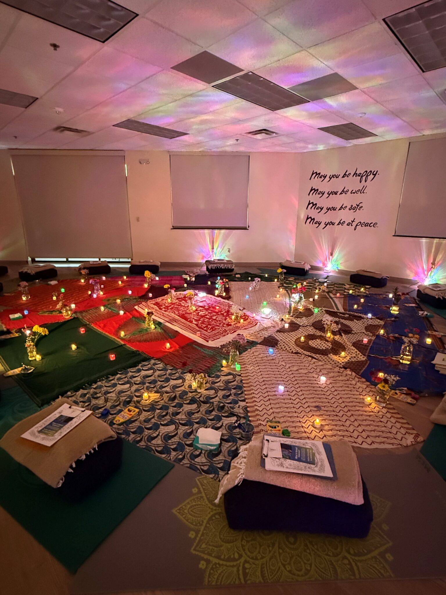 Blankets arranged for finding healing and connection in MESA's Women's Circle support group.