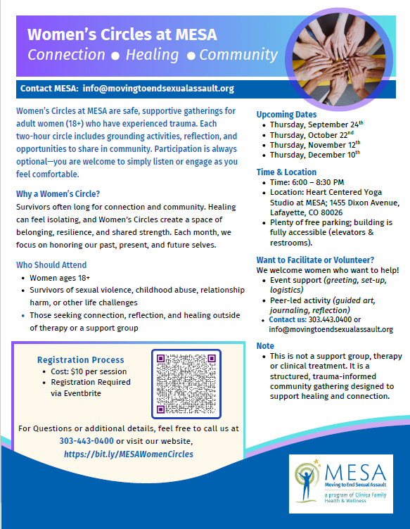 Women's Circles at MESA flyer - Sept - Dec 26